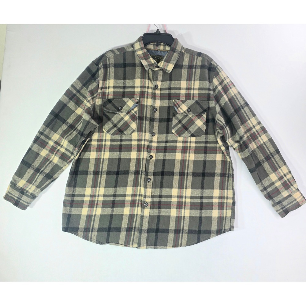 Anchorage Expedition Brand Mens XL Flannel Shirt Plaid Olive Green Cotton Rugged